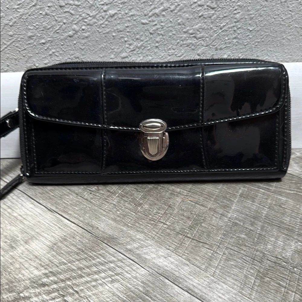 Patent Black Wallet Wristlet - Picture 3 of 13
